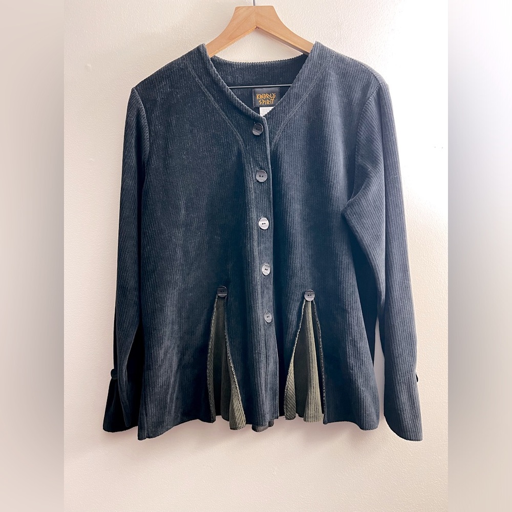 Kindred Spirit black velour Corduroy button shirt vintage Y2k witchy L
